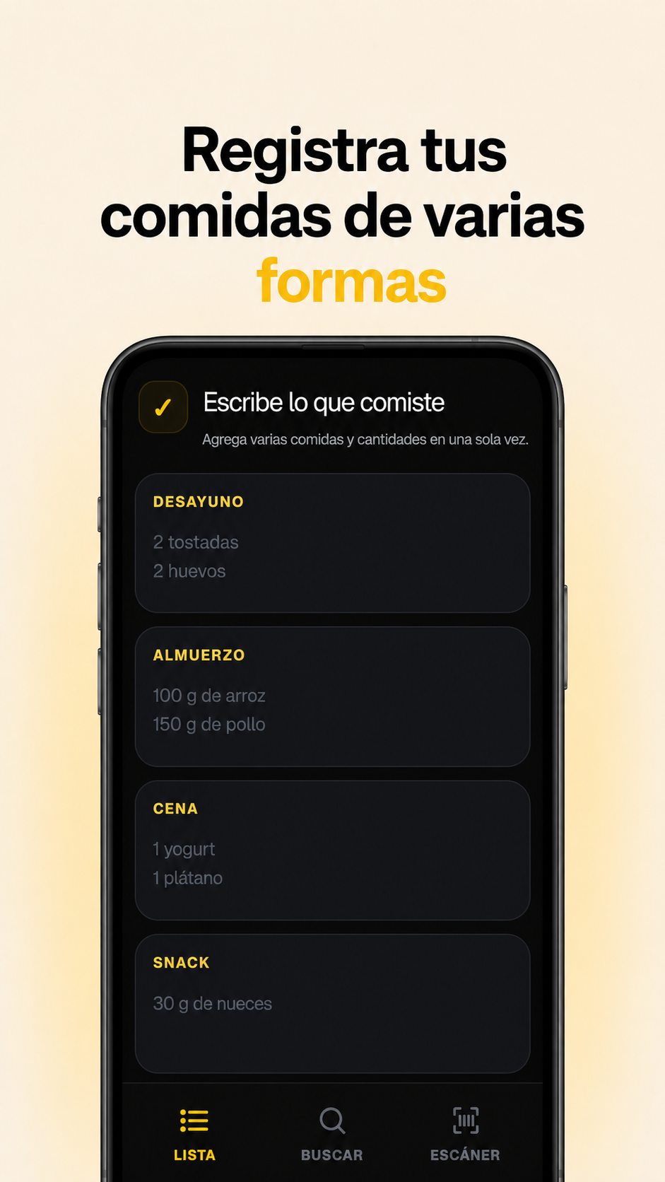 Registro flexible de comidas en Forte